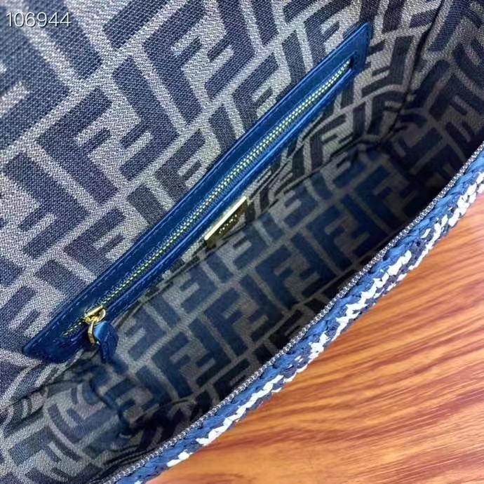 Fendi Women FF Baguette Black Raffia Back Crocheted FF