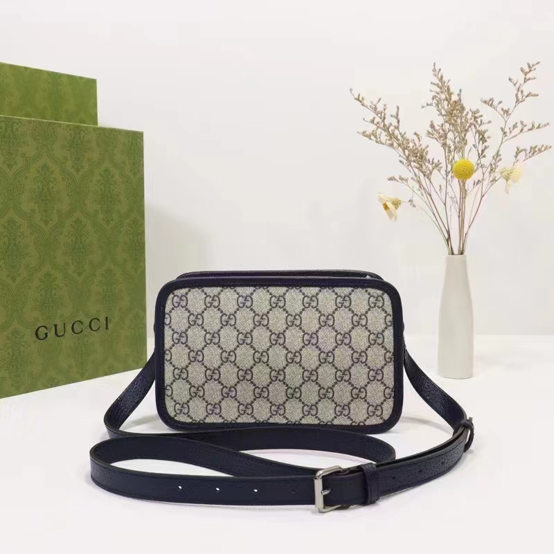 Gucci Unisex GG Shoulder Bag Beige Blue GG Supreme Canvas Leather