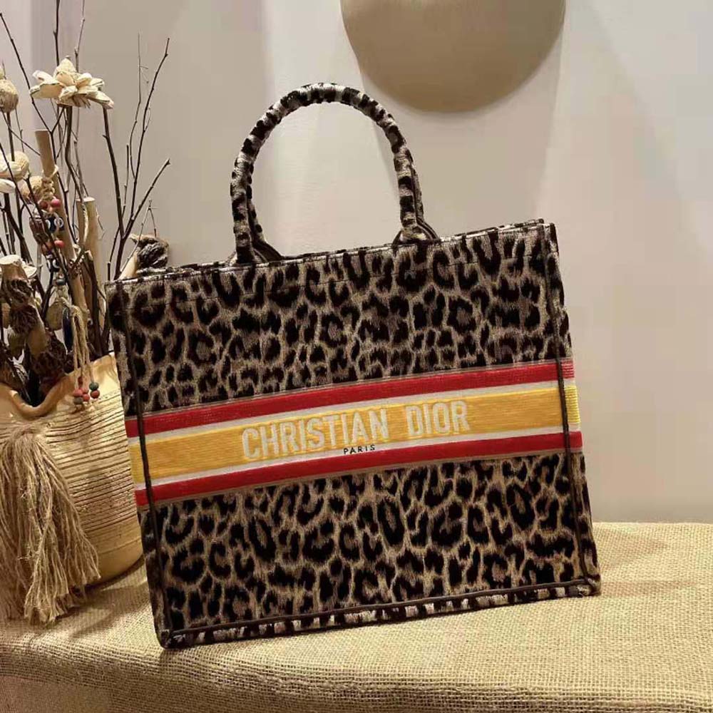 Dior Women Book Tote Beige Multicolor Mizza Embroidered Velvet