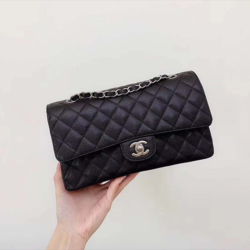 Chanel Women CF Flap Bag in Diamond Pattern Calfskin Leather-Black