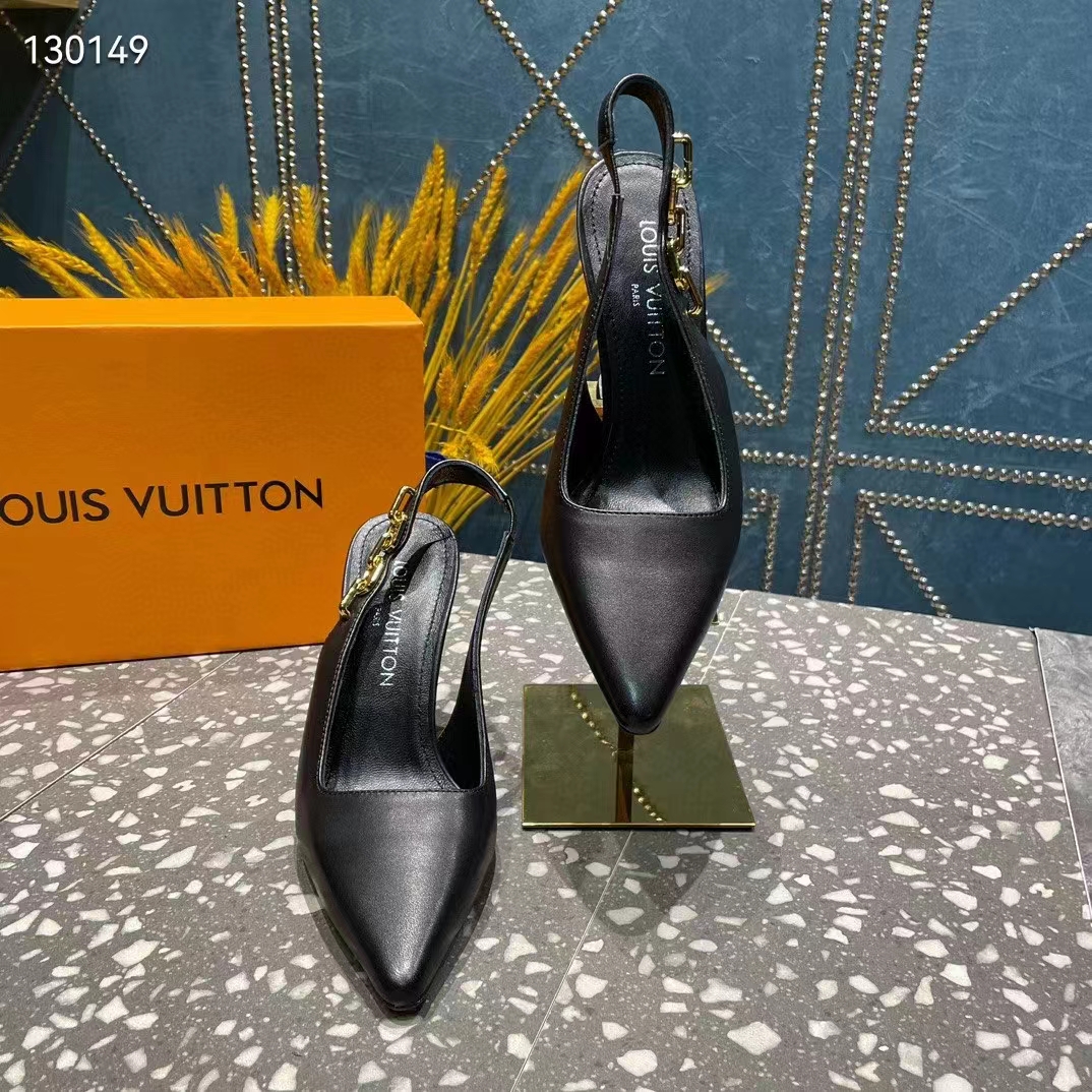 Louis Vuitton LV Women Sparkle Slingback Pump Black Calf Leather 9.5 Cm Heel