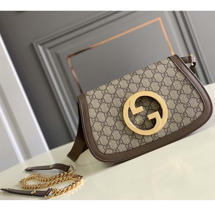 Gucci Women GG Blondie Mini Shoulder Bag Beige Ebony GG Supreme Canvas