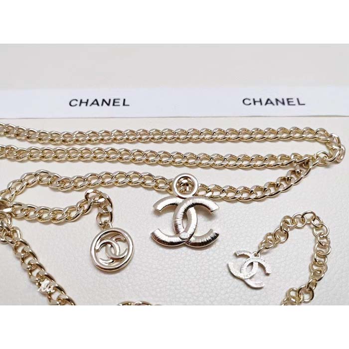 Chanel Women CC Belt Gold Tone Metal White Chanel Logo