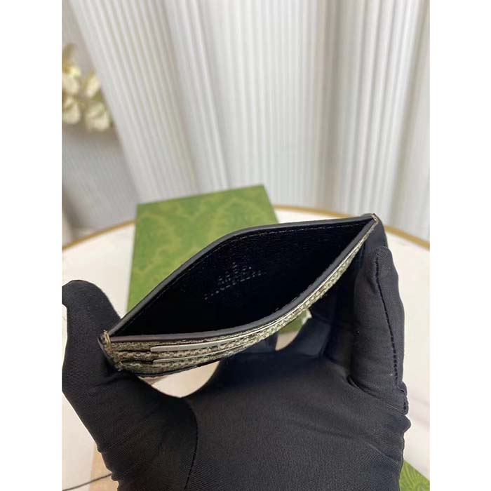 Gucci Unisex Card Case Cut-Out Interlocking G Beige Ebony GG Supreme Canvas