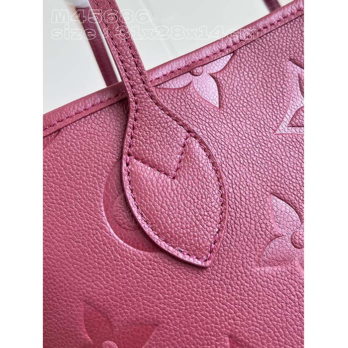 Louis Vuitton LV Unisex Neverfull MM Wine Red Monogram Empreinte Embossed Grained Cowhide Leather