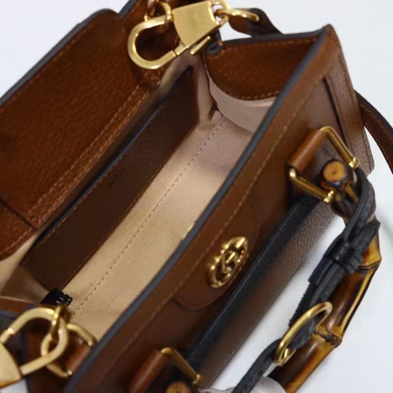 Gucci GG Women Diana Mini Tote Bag Cuir Brown Leather Double G