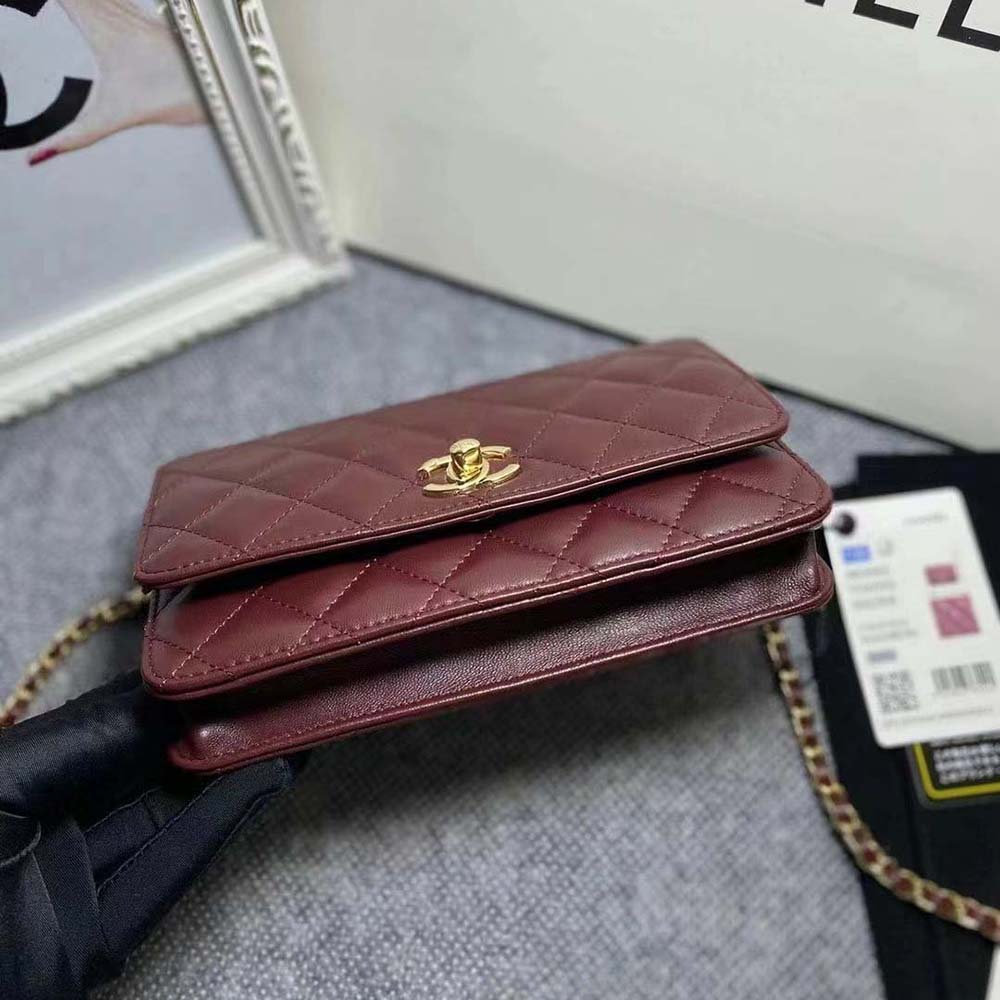 Chanel Women Mini Flap Bag Calfskin & Gold-Tone Metal-Maroon