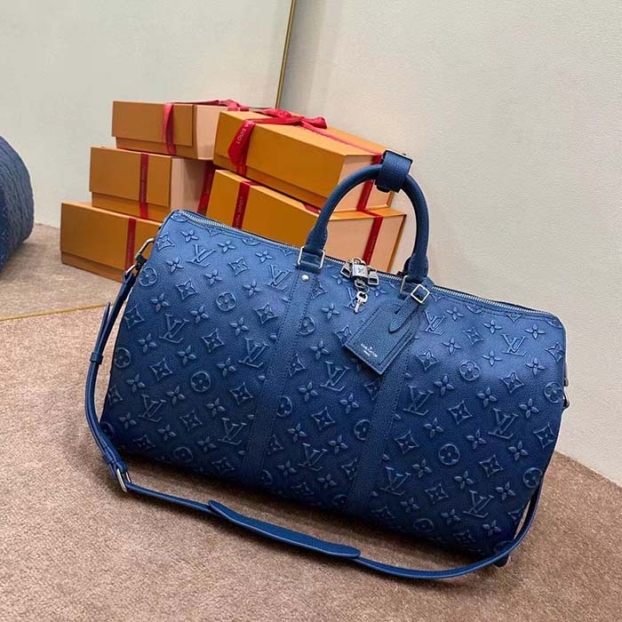 Louis Vuitton LV Unisex Keepall Bandoulière 50 Weekend Bag Denim Blue Cowhide Leather