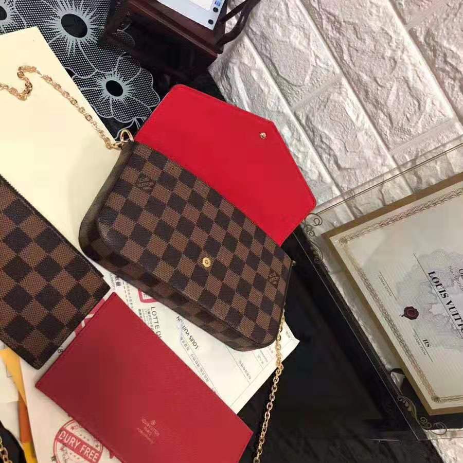 Louis Vuitton LV Women Félicie Pochette in Damier Ebene Coated Canvas-Brown
