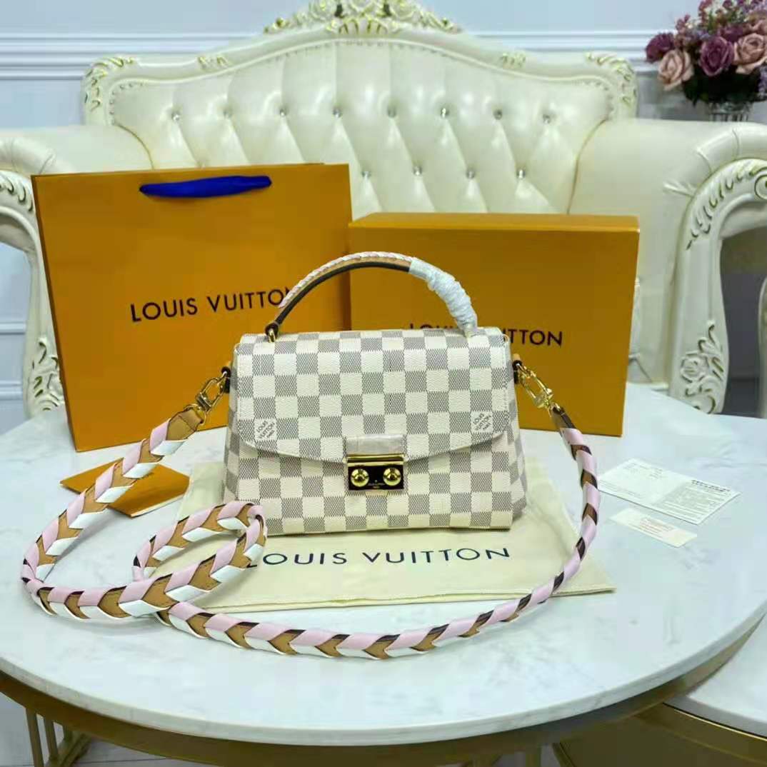 Louis Vuitton LV Women Croisette Hand Bag Pink Damier Azur Coated Canvas