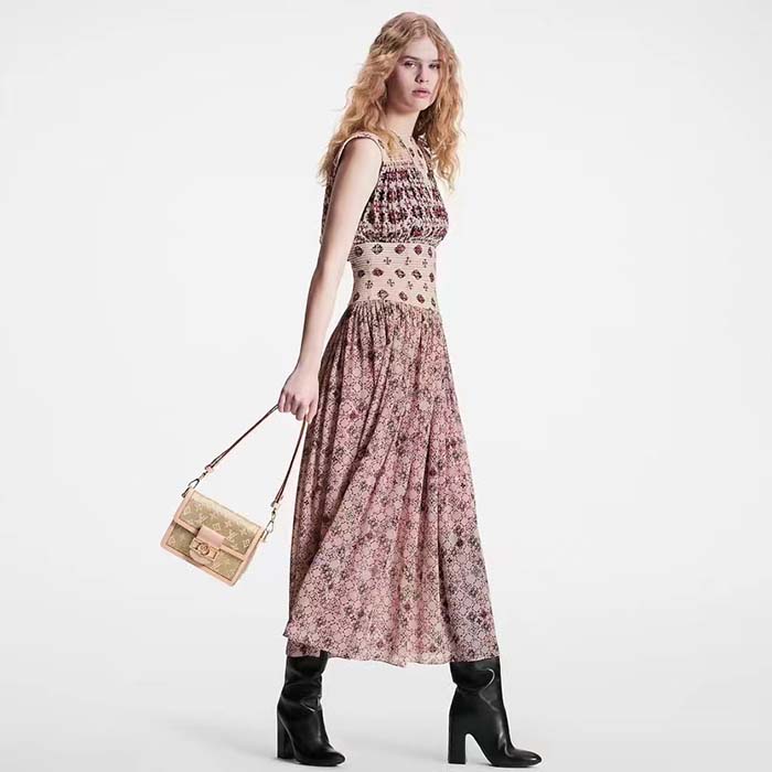 Louis Vuitton LV Women Mini Dauphine Handbag Beige Monoglam Coated Canvas