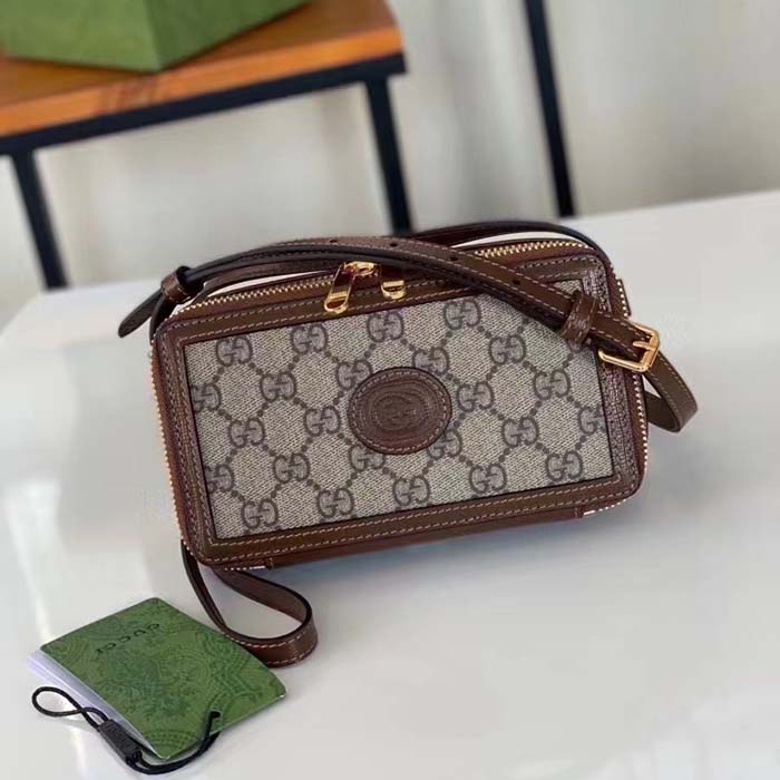 Gucci Unisex GG Mini Bag Interlocking G Beige Ebony GG Supreme Fabric