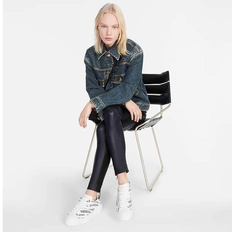 Louis Vuitton Unisex LV Time Out Sneaker Black Printed Calf Leather Monogram Flowers