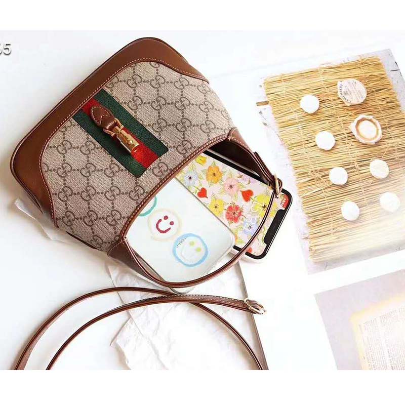 Gucci Women Jackie 1961 Mini Hobo Bag Beige/Ebony GG Supreme Canvas