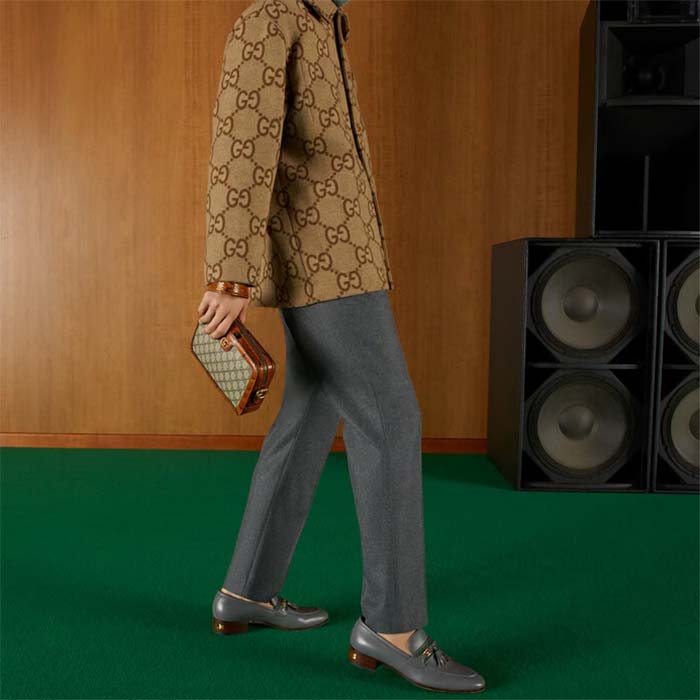 Gucci Unisex GG Python Shoulder Bag Double G Beige Ebony GG Supreme Canvas