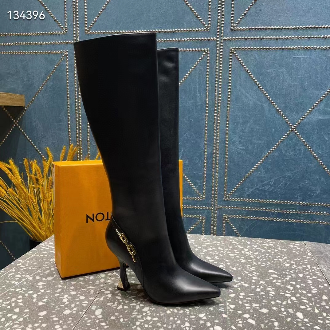 Louis Vuitton LV Women Sparkle High Boot Black Calf Leather Side Zip 9.5 CM Heel