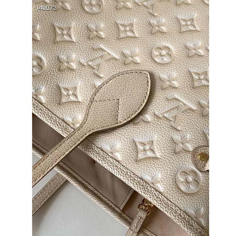 Louis Vuitton Women LV Neverfull MM Carryall Tote Beige Sprayed Embossed Grained Cowhide