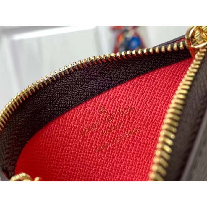 Louis Vuitton LV Unisex Key Pouch Dragon Fruit Pink Monogram Coated Canvas Grained Cowhide Leather