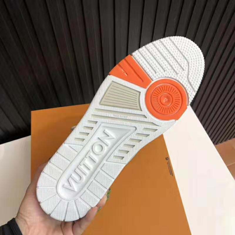 Louis Vuitton LV Unisex LV Trainer Sneaker Boot in Grained Calf Leather-White