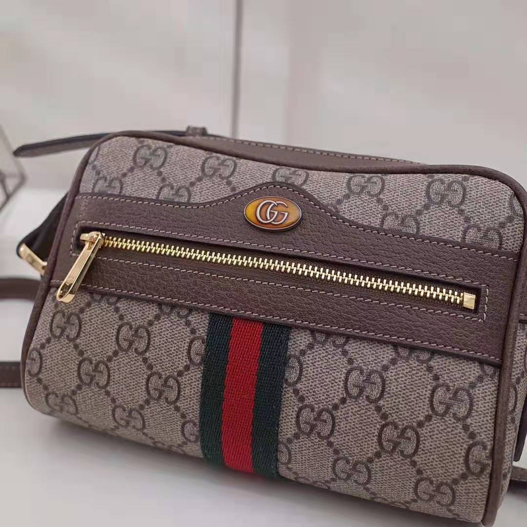 Gucci GG Women Ophidia GG Supreme Mini Bag in Beige/Ebony GG Supreme Canvas