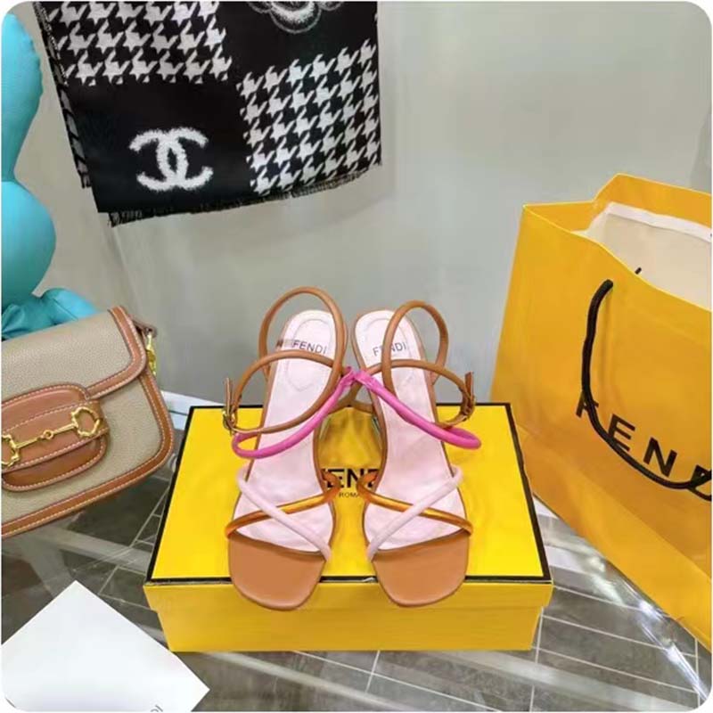 Fendi Women FF First Pink Nappa Leather High-Heeled Sandals 9.5 cm Heel