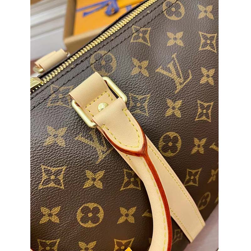 Louis Vuitton LV Unisex Keepall Bandoulière 45 Monogram Canvas Natural Cowhide Leather