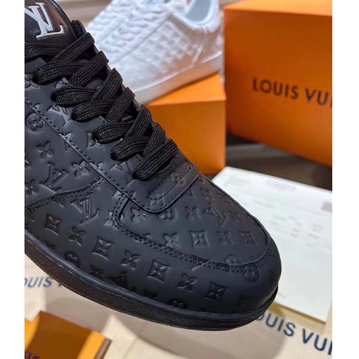 Louis Vuitton LV Unisex Rivoli Sneaker Black Mini Monogram Embossed Calf Leather Rubber
