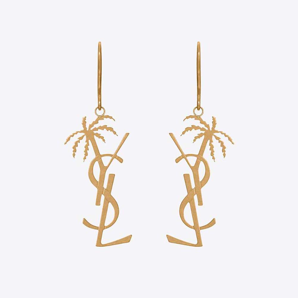 Saint Laurent YSL Women Monogram Palm Earrings in Metal-Gold