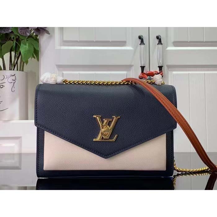 Louis Vuitton LV Women Mylockme Chain Bag Navy Blue Grained Calf Leather