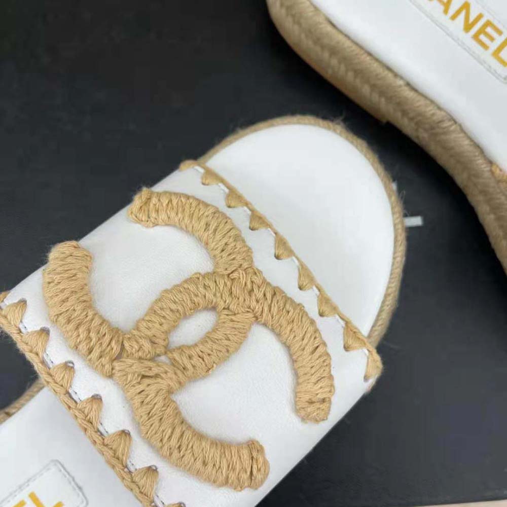Chanel Women Mules Lambskin Beige & White