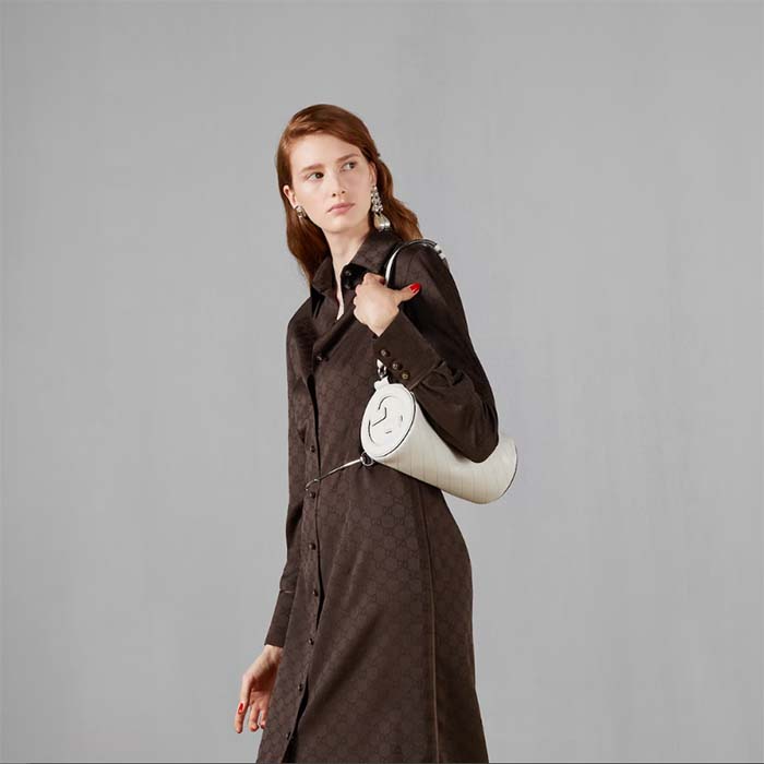 Gucci Women GG Blondie Small Shoulder Bag Round Interlocking G White Leather