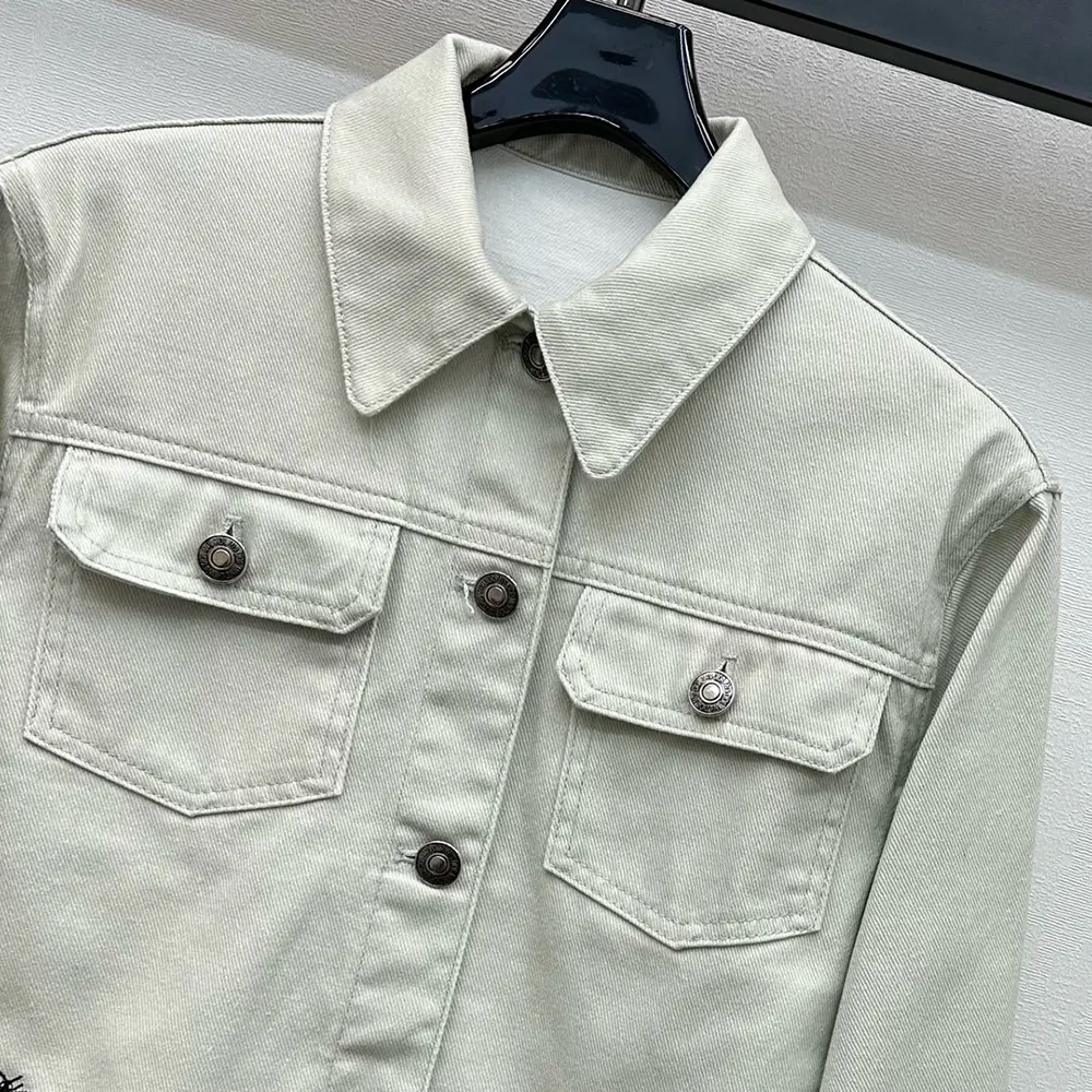 Dior Women Jacket Cotton Denim with Sage Green Dior Astral Flowers Motif