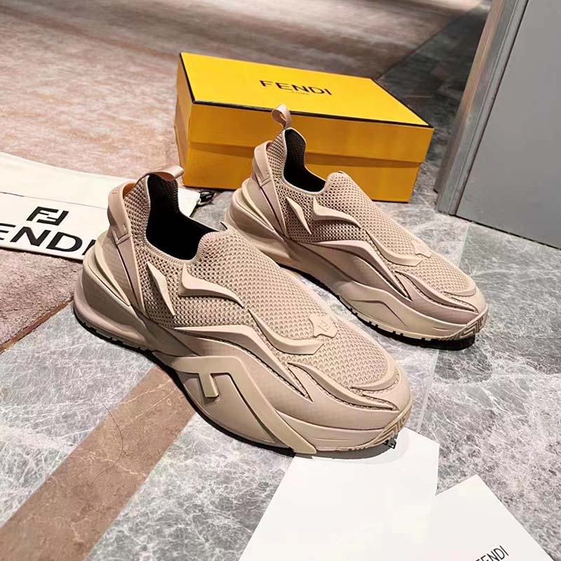 Fendi Unisex FF Fendi Flow Beige Mesh Running Sneakers