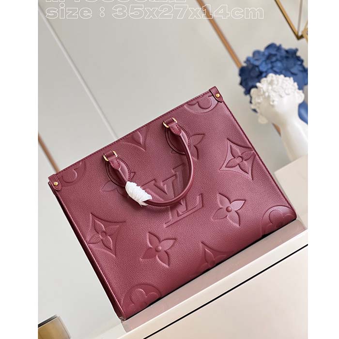 Louis Vuitton LV Women OnTheGo MM​ Wine Red Monogram Empreinte Embossed Grained Cowhide Leather