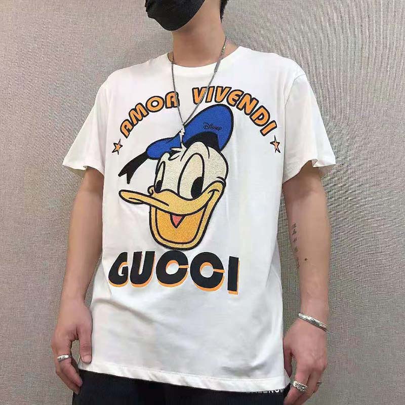 Gucci Men Disney x Gucci Donald Duck T-Shirt Cotton Jersey Crewneck Oversize Fit-White
