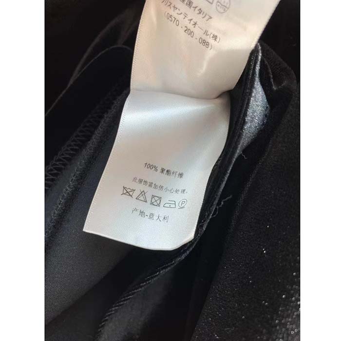 Dior Women CD Flared Mid-Length Skirt Black Velvet Waistband Pleated Style Lining