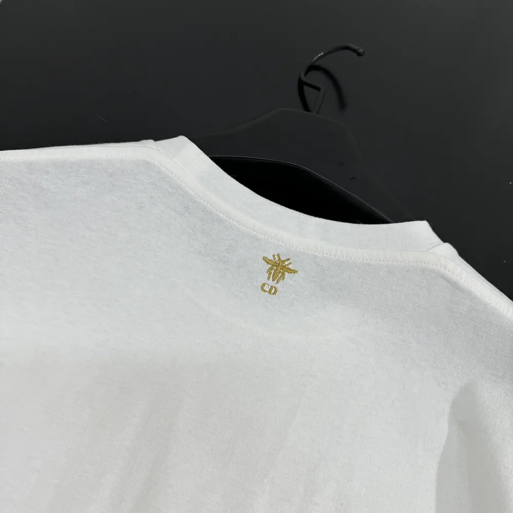 Dior Men Embroidered T-Shirt White Cotton Jersey with Gold-Tone Dior Astral Motif
