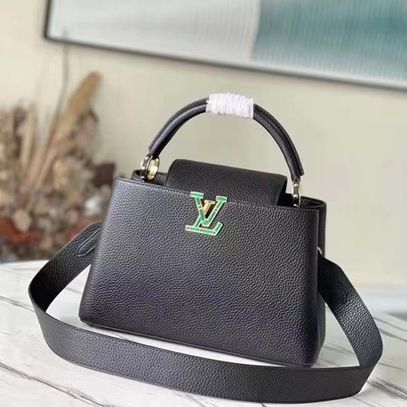 Louis Vuitton LV Women Capucines BB Handbag Black Taurillon Cowhide Leather