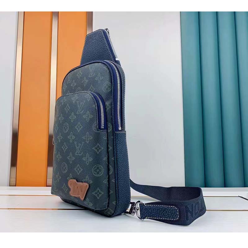 Louis Vuitton LV Unisex Avenue Sling Bag Dark Green Monogram Coated Canvas Cowhide