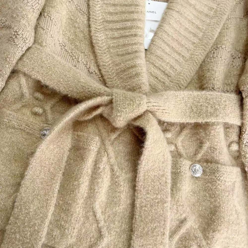 Chanel Women CC Waist Tied Long Sleeved Knitted Sweater