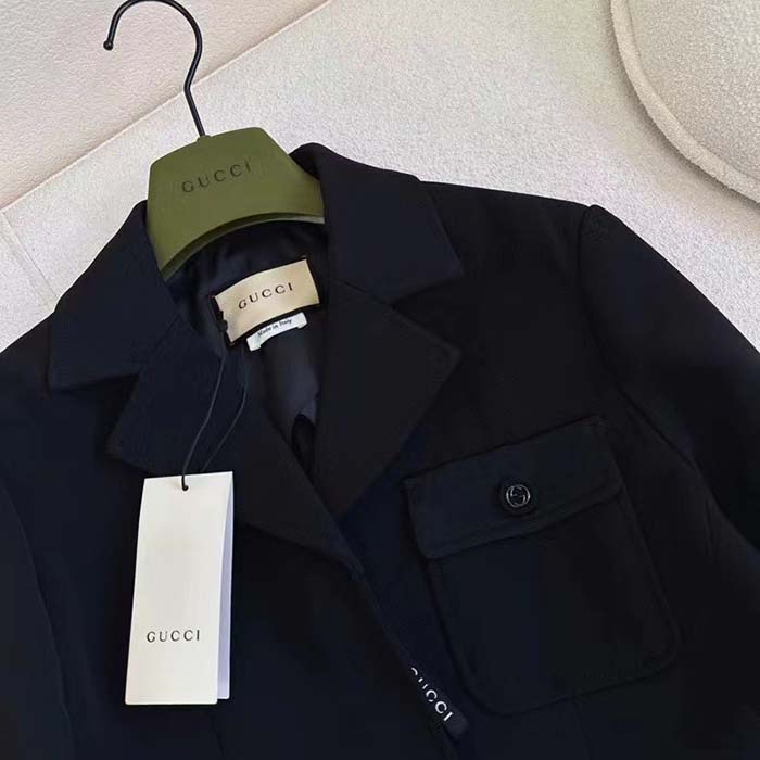 Gucci Women GG Wool Jacquard Jacket Black Lined Notch Lapel Petite Fit