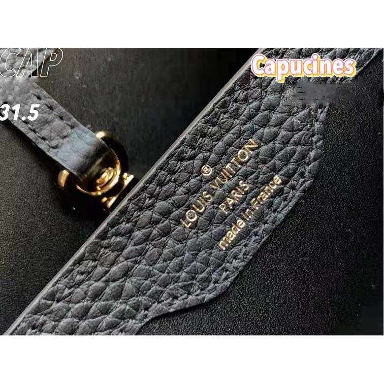 Louis Vuitton LV Women Capucines MM Bag Black Taurillon Leather Shearling Cowhide