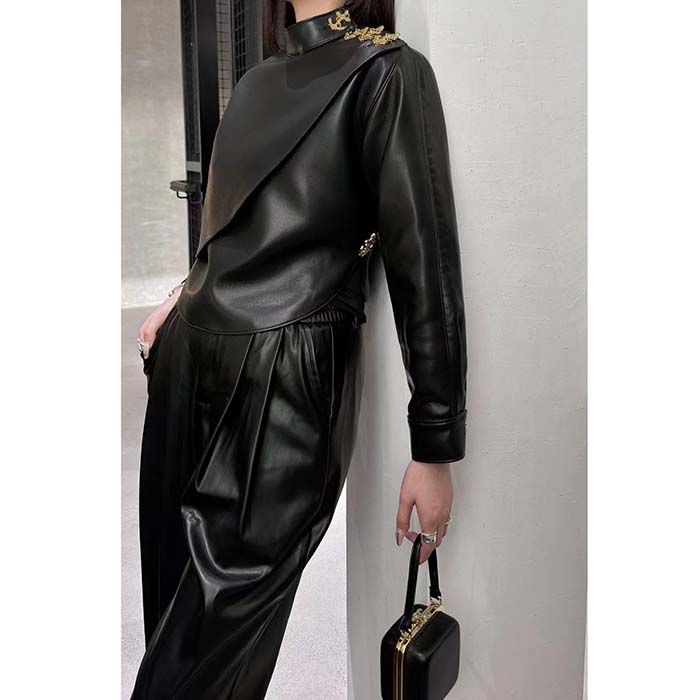 Louis Vuitton LV Women Faux Leather Circle Top PU Polyester Elastane Black Regular Fit