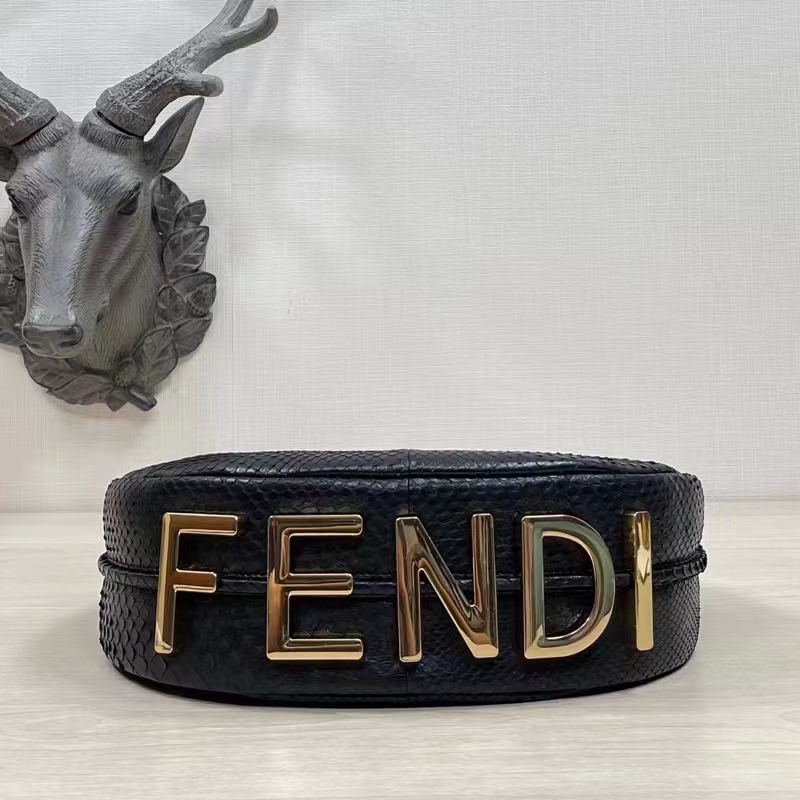 Fendi Women FF Fendigraphy Small Black Python Leather Bag