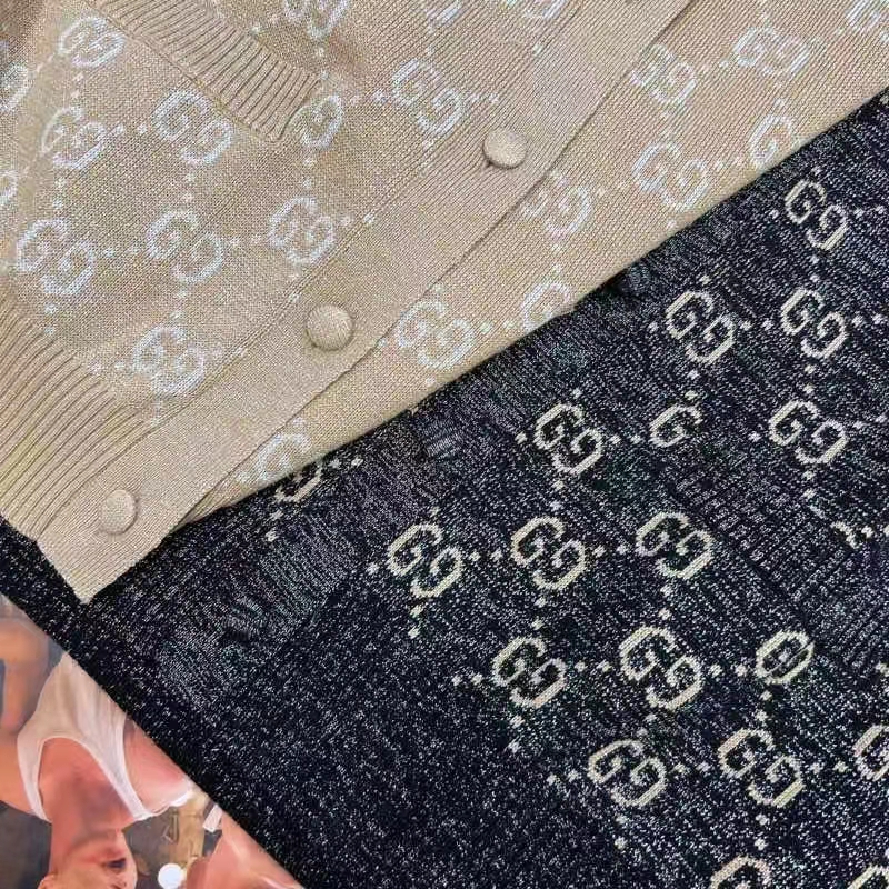 Gucci Women Lamé GG Jacquard Cardigan Black Beige Fine Cotton