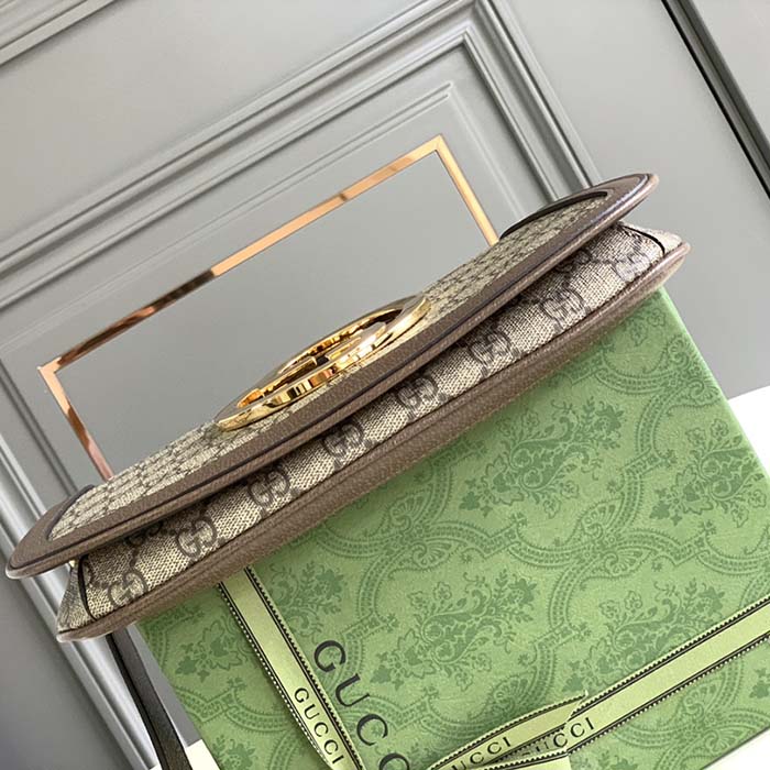 Gucci Women GG Blondie Mini Shoulder Bag Beige Ebony GG Supreme Canvas