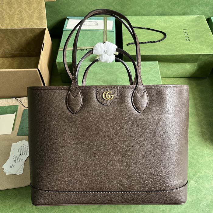 Gucci Unisex GG Ophidia Medium Tote Bag Brown Leather Double G