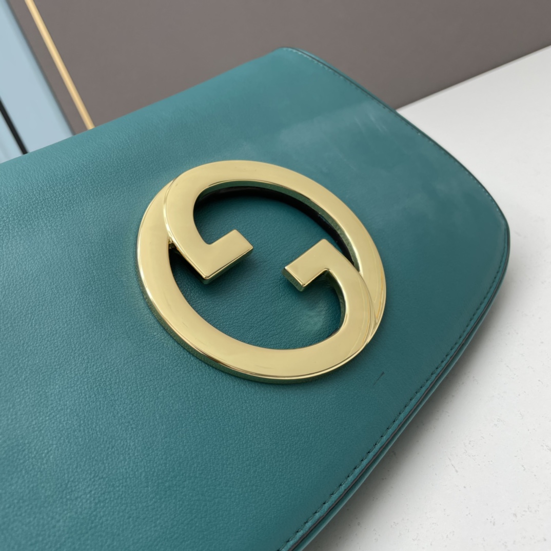 Gucci Women GG Blondie Shoulder Bag Deep Blue Suede Interlocking G