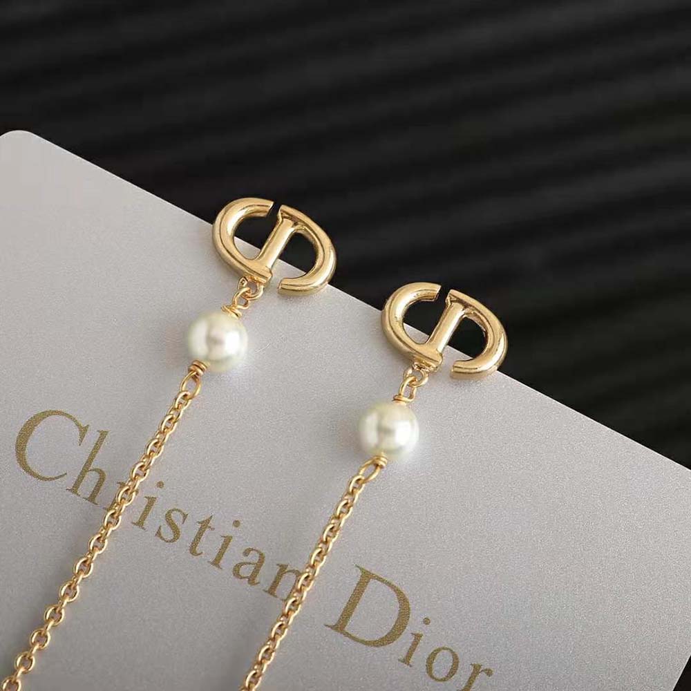 Dior Women Tribales Earrings Gold-Finish Metal and White Resin Pearls