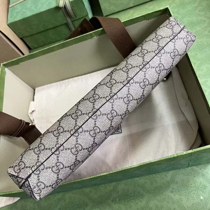 Gucci Unisex Messenger Bag Brown Leather Interlocking G Beige Ebony GG Supreme Canvas